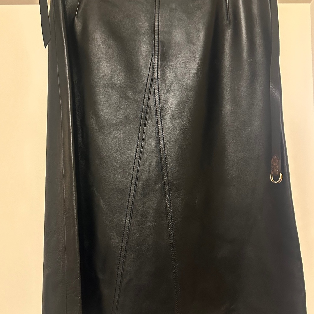 Black LV Leather Skirt with a belt